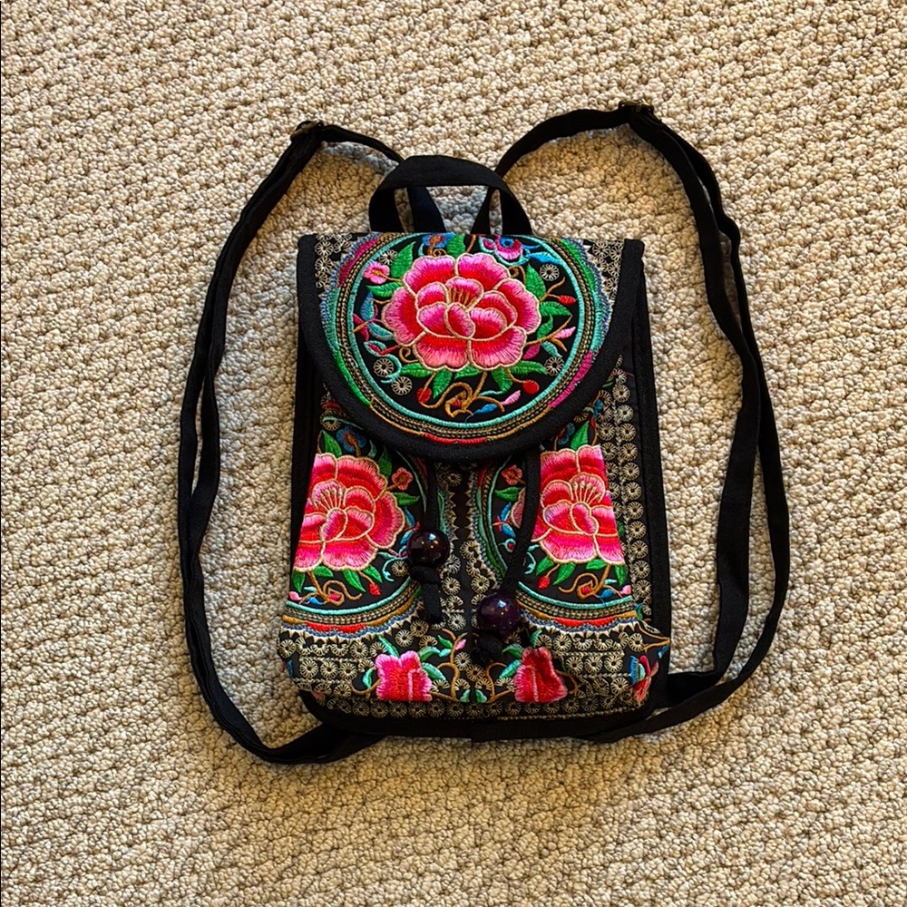 Floral Embroidered Backpack